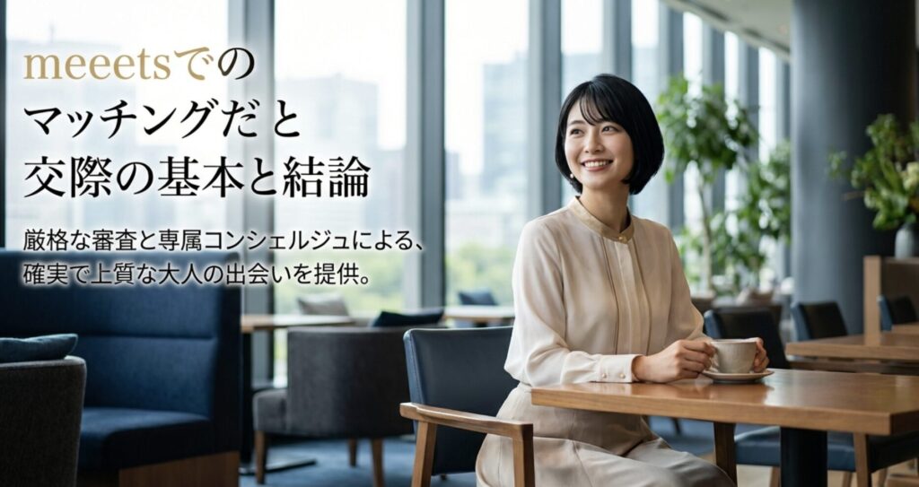 meeets（ミーツ）でのマッチングと交際の基本と結論。厳格な審査と専属コンシェルジュによる確実で上質な大人の出会いを提供。