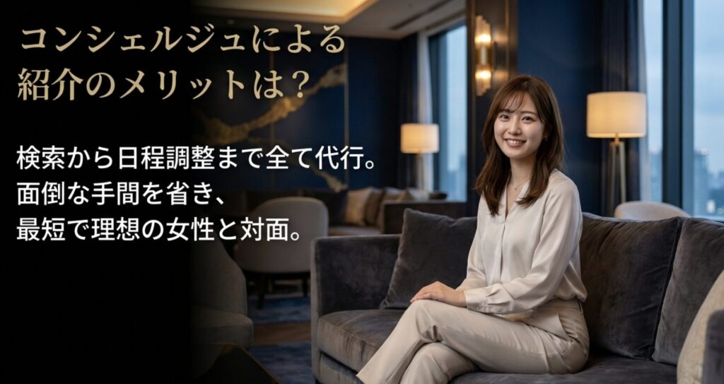 meeets（ミーツ）のコンシェルジュによる紹介のメリット。検索から日程調整まで全て代行し、最短で理想の女性と対面。