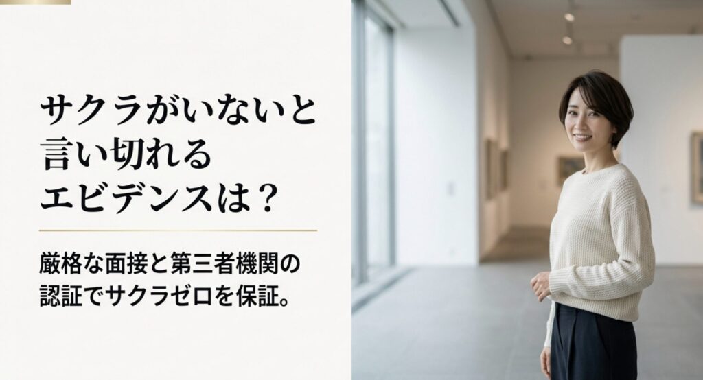 厳格な面接と第三者機関の認証でサクラゼロを保証するエビデンス