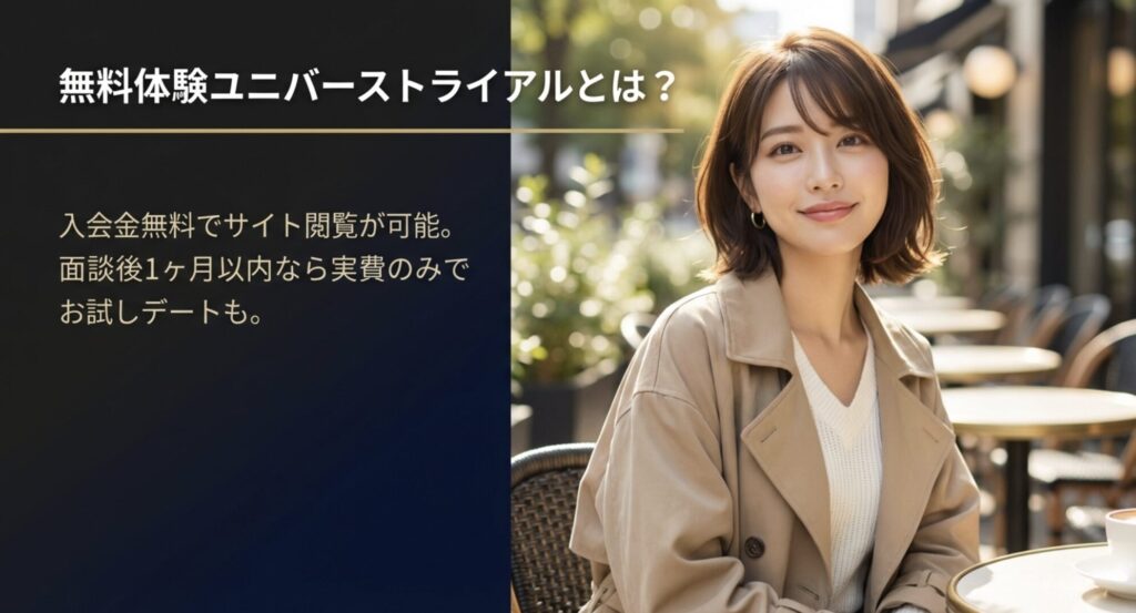 入会金無料でサイト閲覧や面談後のお試しデートが可能なトライアルの解説