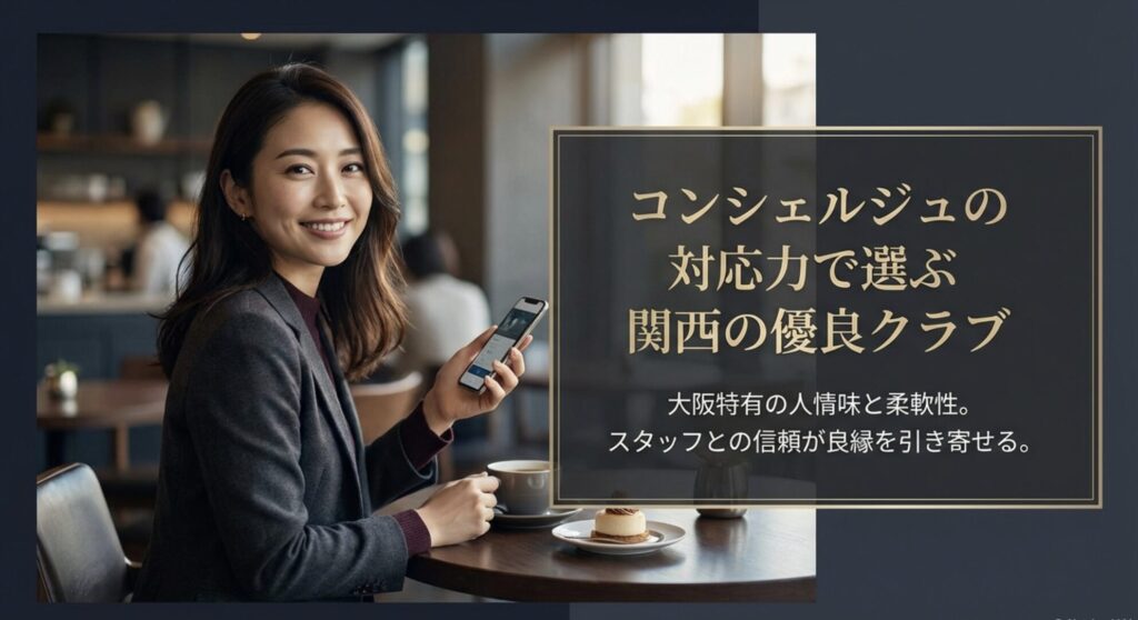 コンシェルジュの対応力で選ぶ関西の優良クラブ。大阪特有の人情味と柔軟性、スタッフとの信頼が良縁を引き寄せる