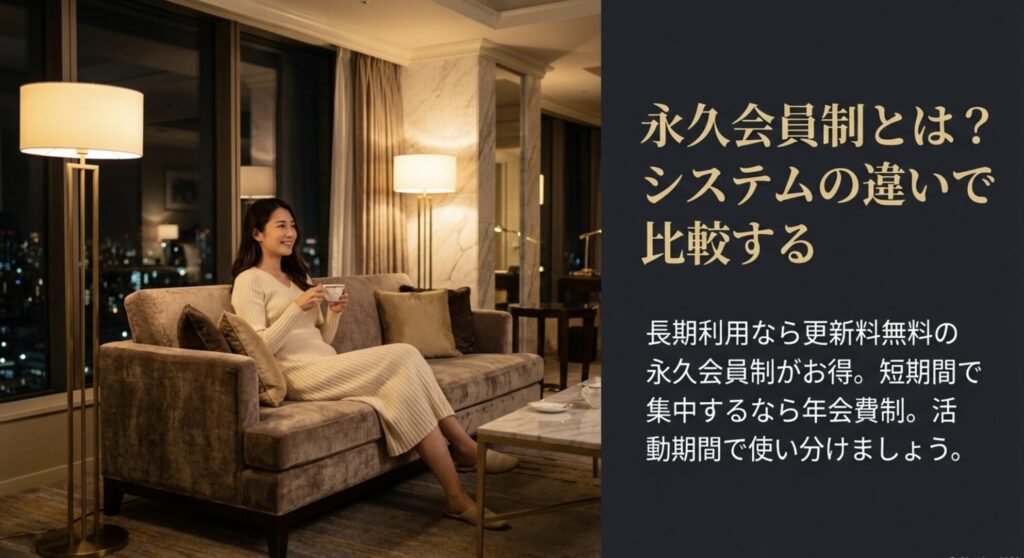 長期利用にお得な永久会員制と短期集中型の年会費制のシステム比較