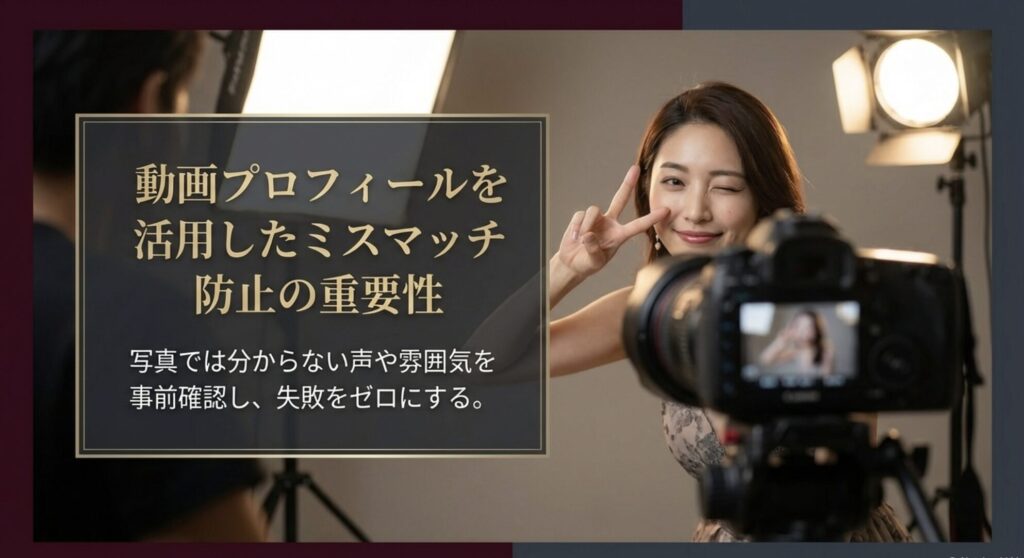動画プロフィールを活用したミスマッチ防止の重要性。写真では分からない声や雰囲気を事前確認し失敗をゼロにする