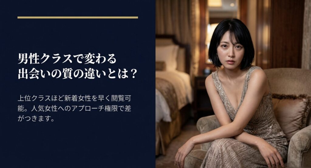 上位クラスほど新着女性を早く閲覧でき人気女性へアプローチできる権限の差