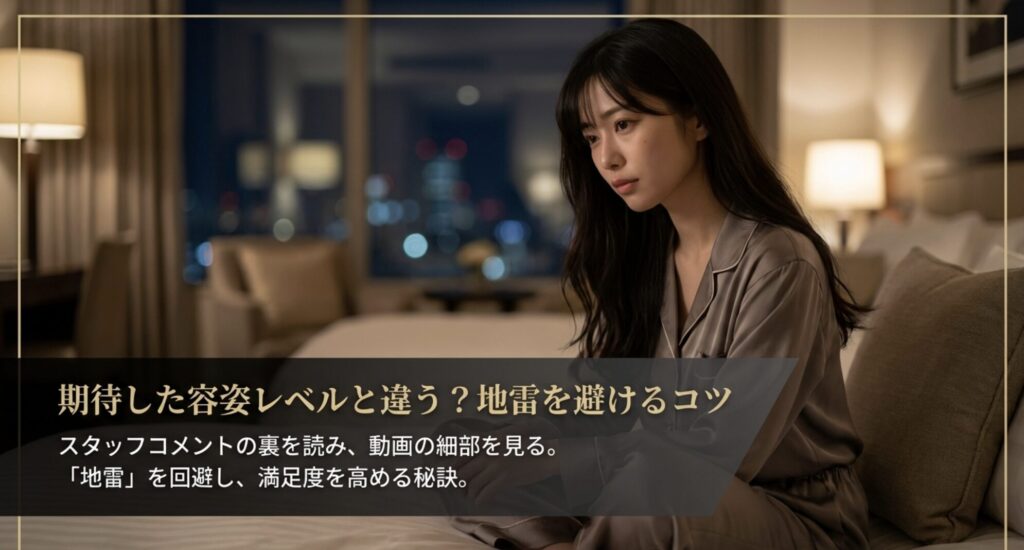 スタッフコメントの裏を読み、動画の細部を見ることで「地雷」を回避し満足度を高める秘訣を教えるスライド。