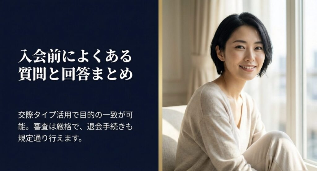 交際タイプの活用法や審査の厳格さ、退会手続きに関するFAQまとめ