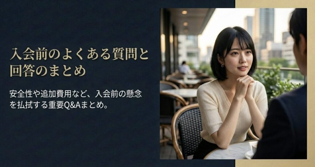 meeets（ミーツ）入会前のよくある質問と回答のまとめ。安全性や追加費用など、入会前の懸念を払拭する重要Q&A。