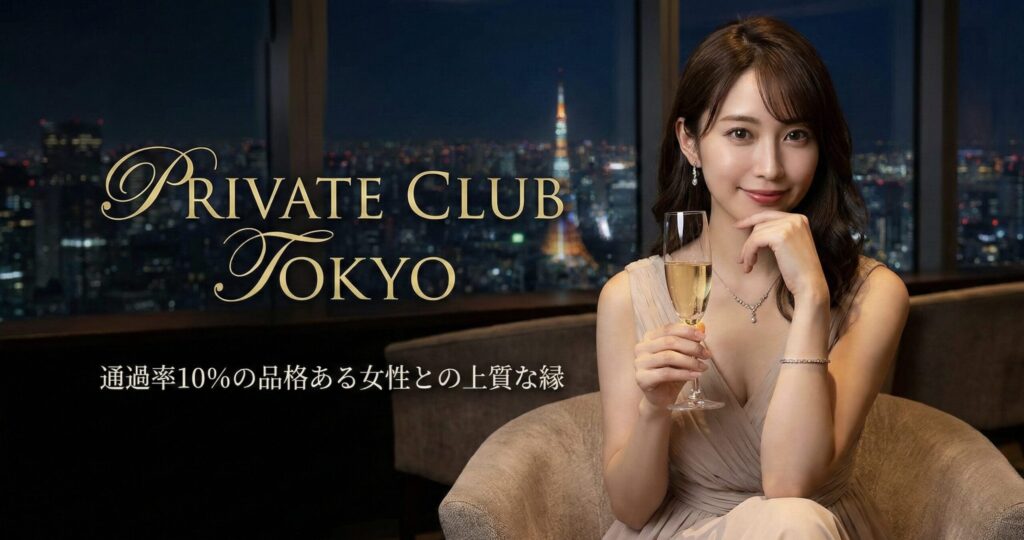 夜景の見える高級ラウンジでグラスを手に微笑む、通過率10％の審査をクリアしたプライベートクラブの女性会員