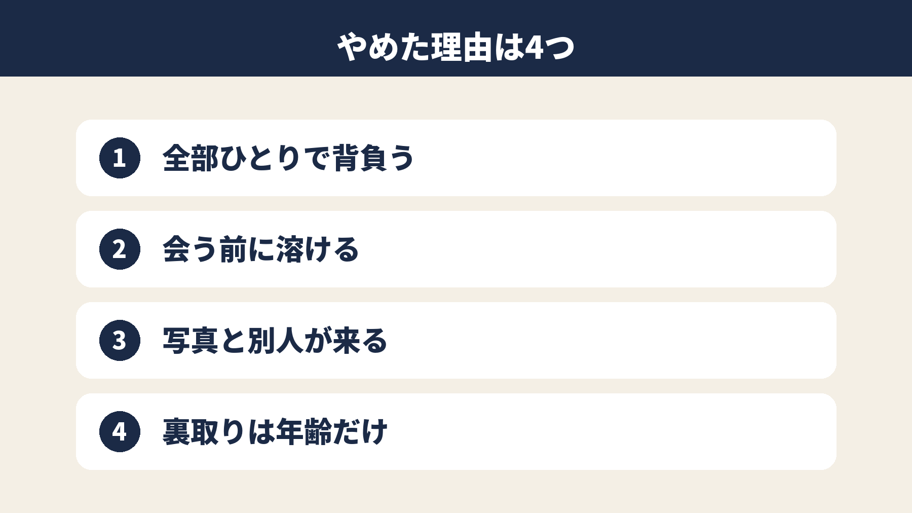 パパ活を1年でやめた4つの理由を並べた図解